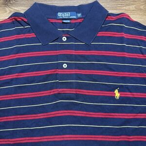 Vintage Polo Ralph Lauren Mens 2XB Big Navy Red Striped Pima Cotton Gold Pony